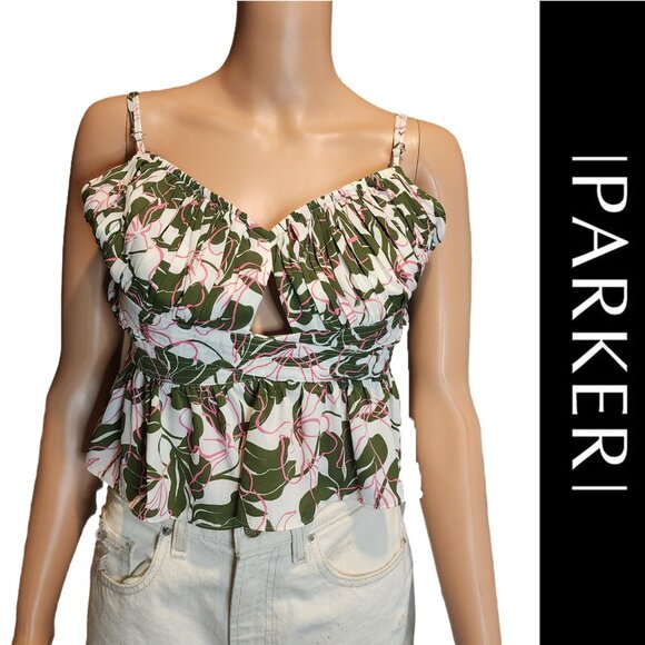Parker Floral Peplum Top NWT Green Size 10 - Picture 1 of 10